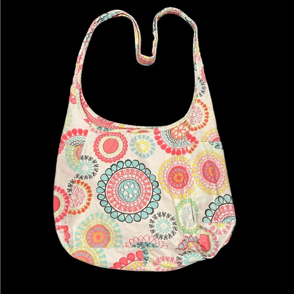 Thirty-One Boho Citrus Medallion Pink Gingham Reversible Crossbody Hobo Bag